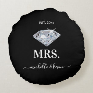 Mr. & Mrs Wedding Black & White Rond Kussen