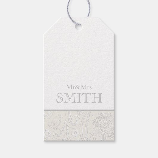 Mr & Mrs Wedding Cadeauverpakking Label Grijs Wit  Cadeaulabel (Voorkant)