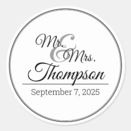 Mr. & Mrs Wedding Celebration Date Ronde Sticker