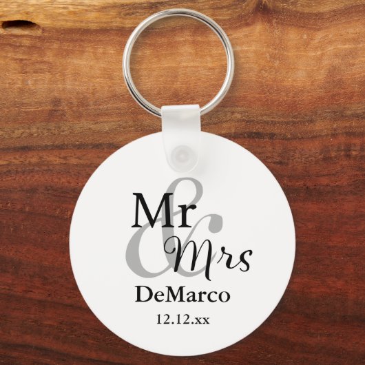 Mr & Mrs Wedding Favor Sleutelhanger Naam/Datum Fo (Voorkant)