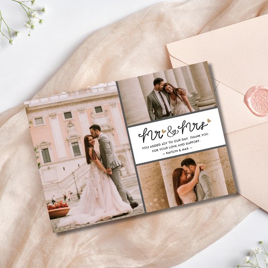 Mr Mrs Wedding Fotocollage Dank u kaart