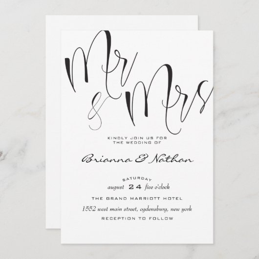 Mr & Mrs Wedding Invitation Kaart (Voorkant / Achterkant)