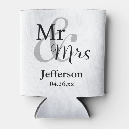 Mr & Mrs Wedding met naam en datum Blikjeskoeler (Voorkant)