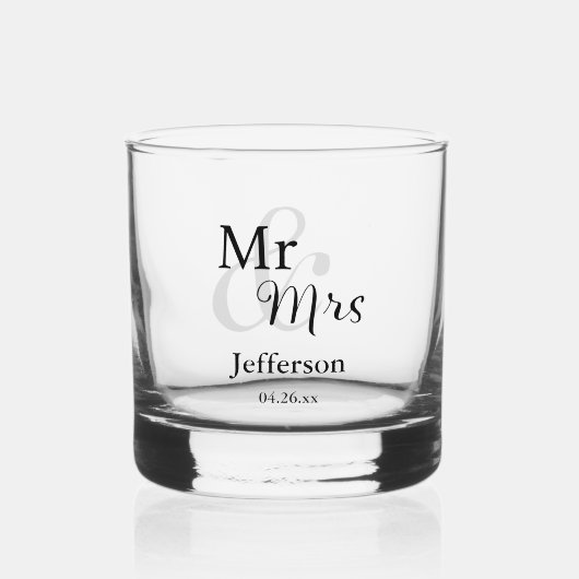 Mr & Mrs Wedding met naam en datum Whisky Glas (Achterkant)