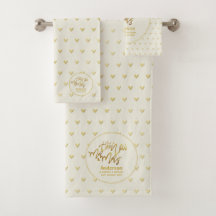 Mr & Mrs Wedding Towels Gold Love Hearts Keepslag