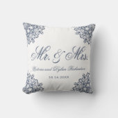 Mr & Mrs Wedding Wit Blauw Elegant Script Kussen (Voorkant)