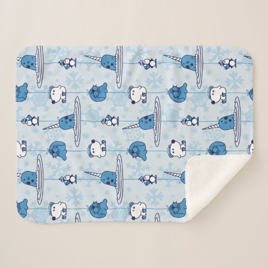 Mr. Narwhal Blue Snowflake Pattern Sherpa Deken (Voorkant (horizontaal))