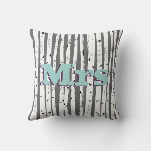 Mr of Mrs personalizes Birch Tree Kussens (Achterkant)