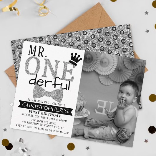 Mr. ONEderful 1st Birthday Photo Invitations