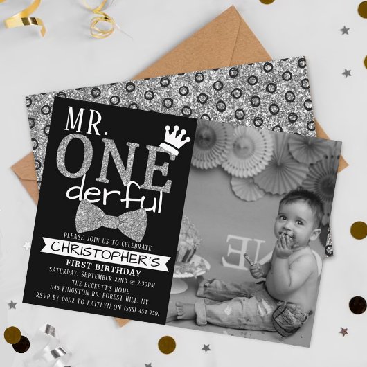 Mr. ONEderful 1st Birthday Photo Invitations