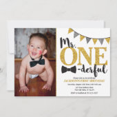 Mr ONEderful Birthday Invitation avec photo (Devant)