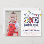 Mr ONEderful Birthday Invitation avec photo (Devant)