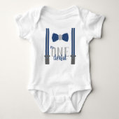 Mr. ONEderful Birthday Shirt in blauw en grijs (Voorkant)