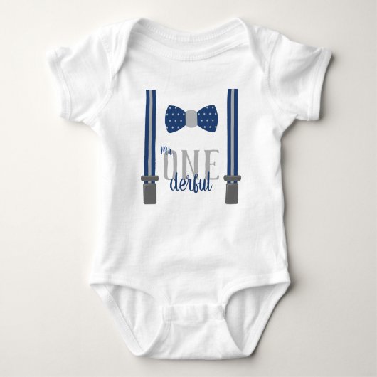 Mr. ONEderful Birthday Shirt in blauw en grijs (Voorkant)