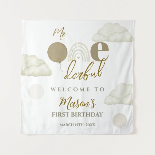 Mr Onederful Cloud Dream Boho Neutral 1st Birthday Wandkleed (Voorkant)
