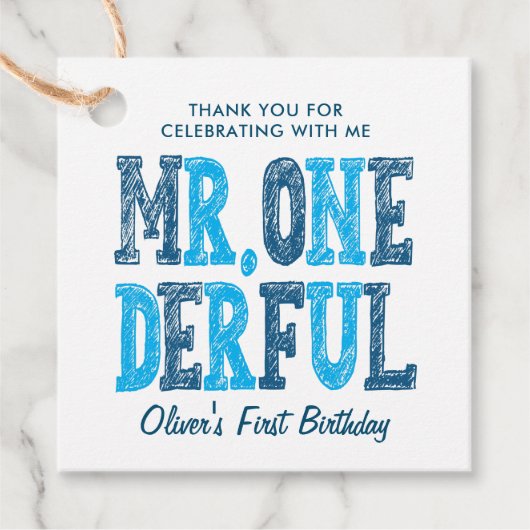 Mr Onederful eerste verjaardag foto dank u Bedankjes Labels (Voorkant)