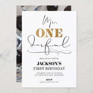 Mr. ONEderful First Birthday Photo Invitation