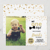 Mr. Onederful Gold Confetti Eerste Verjaardag Foto Kaart (Voorkant / Achterkant)