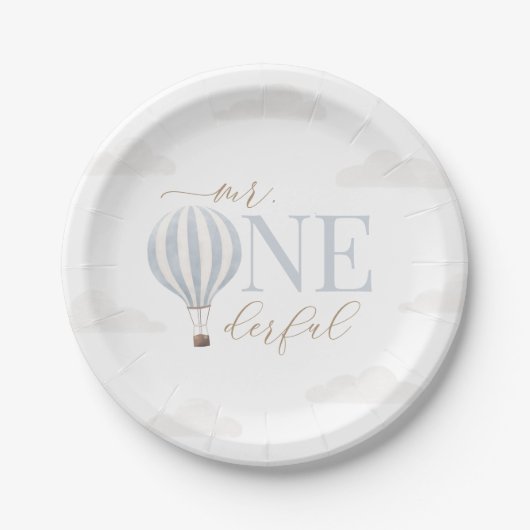 Mr Onederful Hete Luchtballon Verjaardag Papieren Bordje (Voorkant)