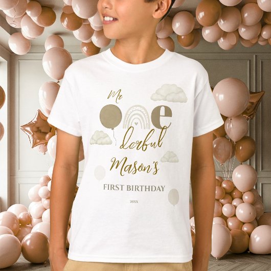 Mr Onederful Neutral Cloud Boho First Birthday T-shirt