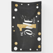 Mr Onederful Verjaardagsbanner Jongen Zwart Goud Spandoek (Verticaal)