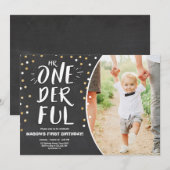 Mr. onederful verjaardagsuitnodiging Boy Black Gol Kaart (Voorkant / Achterkant)