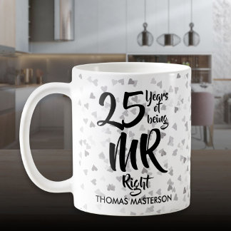 Mr Right 25th Anniversary Silver Hearts Confetti Koffiemok