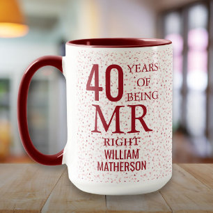 Mr Right Fun 40e verjaardag Robijnen Harten Mok