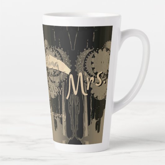 "Mrs."8th Bronze Wedding Jubileum Latte Mok (Rechts)