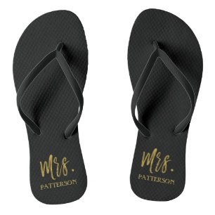 Mrs Achternaam Teenslippers met goudfolie