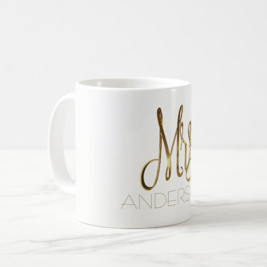 Mrs. Add Name Handwriting Gold Elegant Typography Koffiemok (Voorkant links)