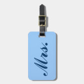Mrs., Bagagelabel in blauw. (Voorkant verticaal)