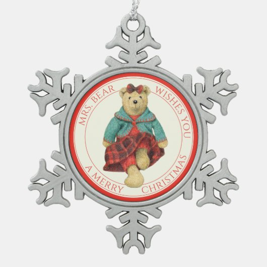 MRS. BEAR Ornement flocon de neige en étain + Text (Devant)
