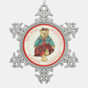 MRS. BEAR Tin Sneeuwvlokje Ornament + Tekst
