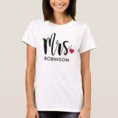 Mrs Black Modern Script Custom Wedding Monogram T-shirt (Voorkant)