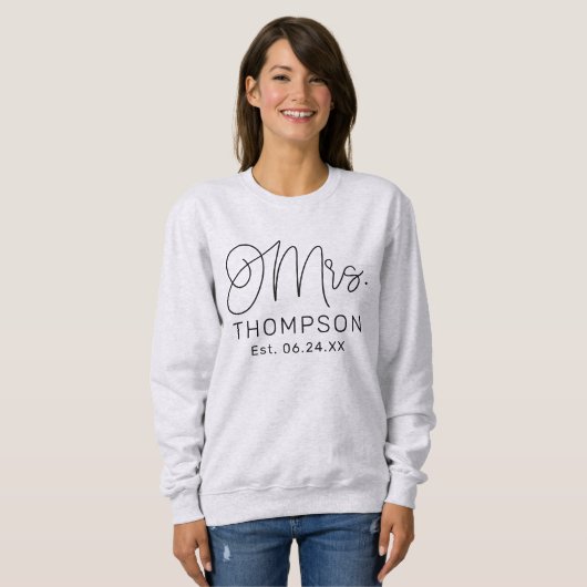Mrs Black Modern Script Custom Wedding Pas getrouw Trui (Voorkant volledig)