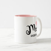 Mrs. Black Modern Script Pink Heart Custom Wedding Tweekleurige Koffiemok (Voorkant rechts)