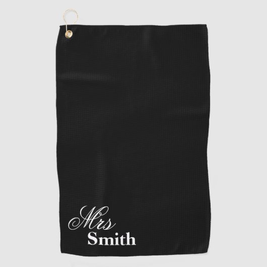 Mrs Black White Jouw naam Golfhanddoek (Voorkant)