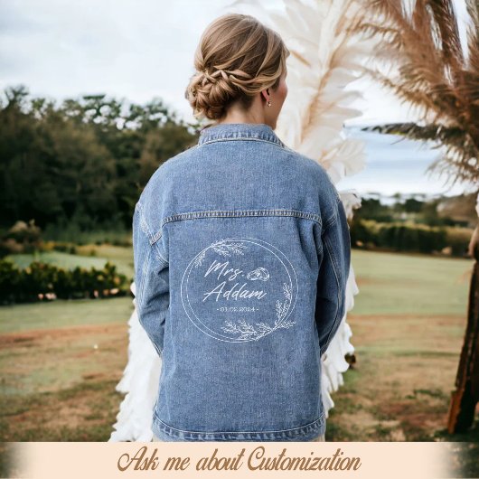 Mrs Bride Modern Script Custom Wedding Pas getrouw Denim Jacket