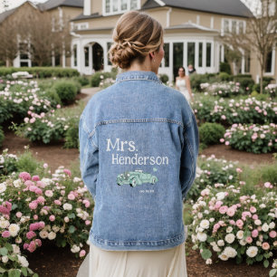 Mrs. Brides Achternaam Klassieke Auto Denim Jas Jacket