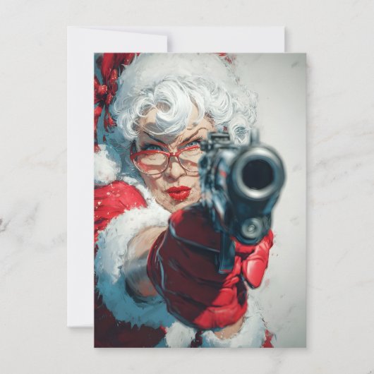 Mrs Claus has a Gun Funny Christmas Cards Feestdagenkaart (Voorkant)