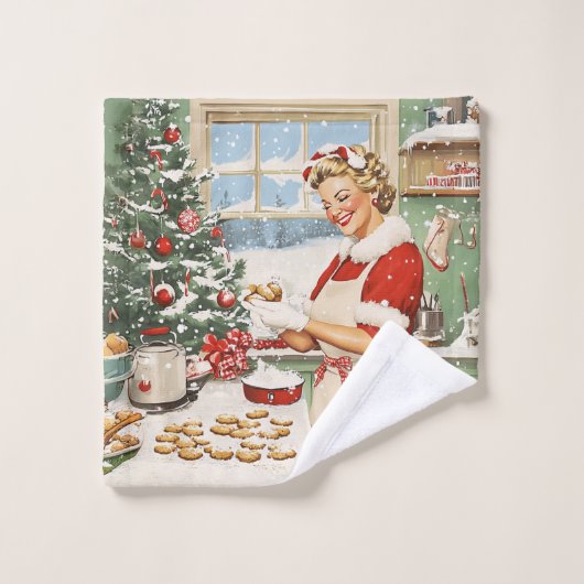 Mrs Claus Holiday Baking Delight Bad Handdoek (Wasdoekje)