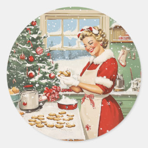Mrs Claus Holiday Baking Delight Ronde Sticker