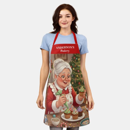Mrs. Claus Holiday Cupcake Apron Schort (Gedragen)