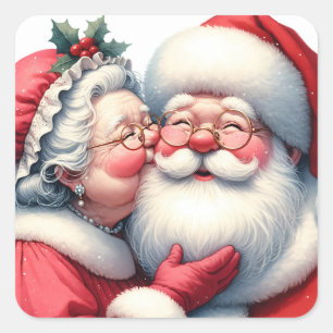 Mrs Clause Kissing Santa Schattige Kerstmis Vierkante Sticker