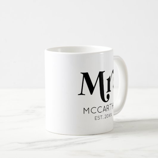 Mrs Custom Last Name Est. Datum minimale retro Koffiemok (Voorkant rechts)