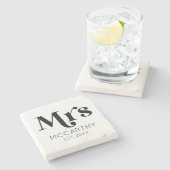 Mrs Custom Last Name Est. Datum minimale retro Stenen Onderzetter (Zijkant)