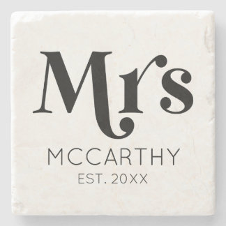 Mrs Custom Last Name Est. Datum minimale retro Stenen Onderzetter