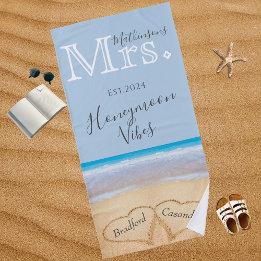 Mrs Dusty Blue Beach bruiloft 2 harten zand | Strandlaken