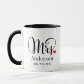 Mrs Elegant Script Heart Custom Wedding Monogram Mok (Links)